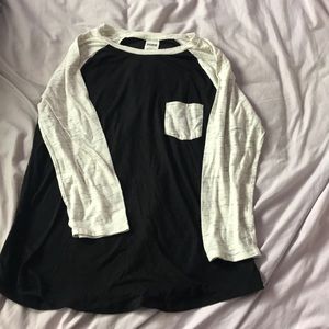 PINK soft long sleeve baseball style black t shirt